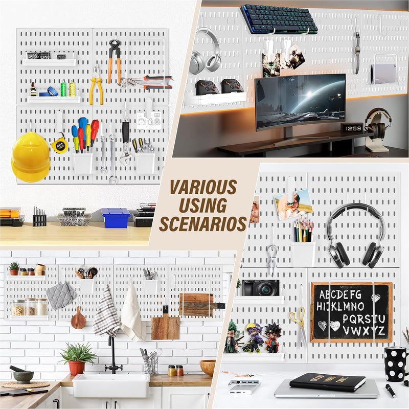 AKTOP Peg Board Wall Organizer 4-Pack – 12"x12" White Pegboard Combination Kit with 13 Accessories for Wall, Plastic Peg Board Panels for Home, Office, Garage Tool Storage & Craft Room - Image 4
